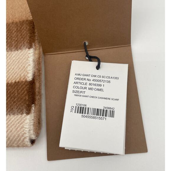 NEW BURBERRY 100% CASHMERE CHECK PLAID SCARF UNISEX MID CAMEL NWT! - Picture 12 of 12